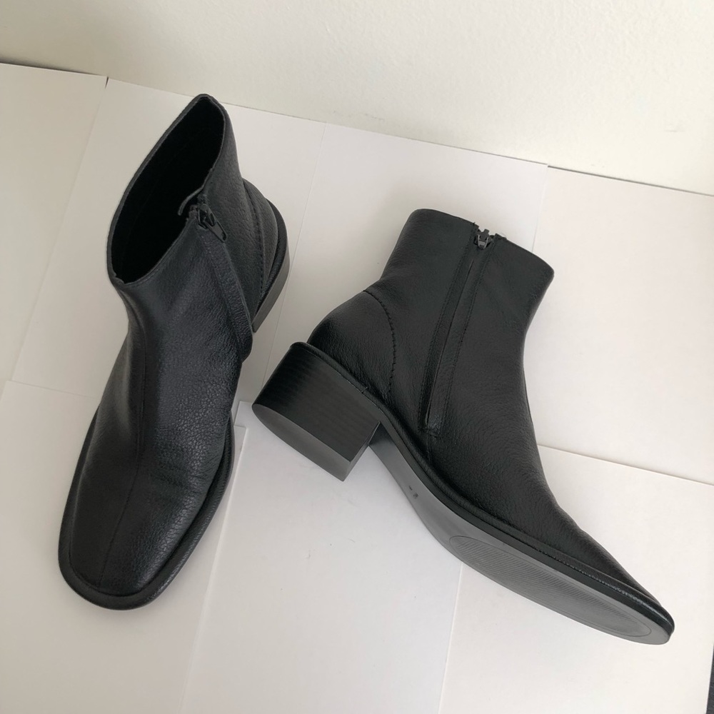 MANGO black leather ankle boots square toe